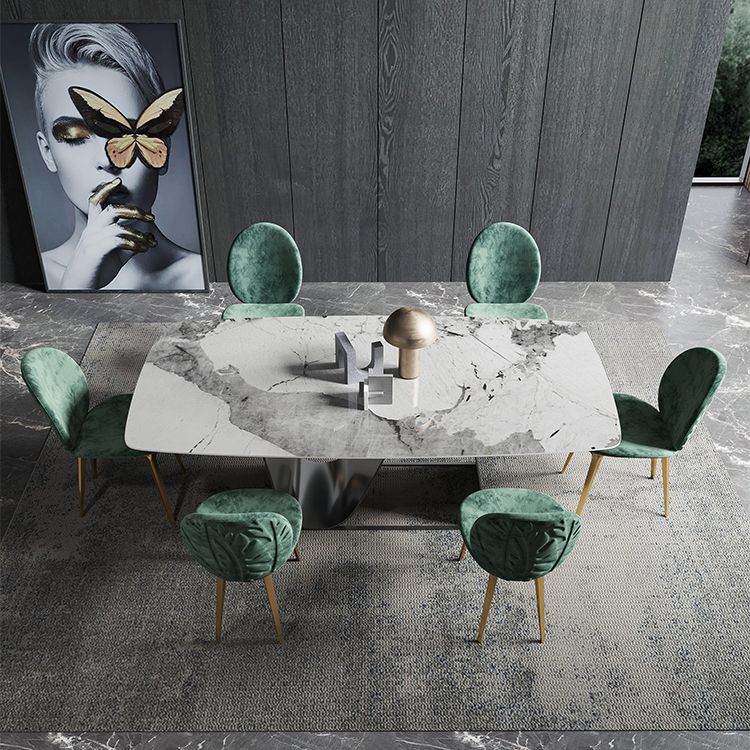 Modern Gray Kitchen Dining Set Sintered Stone Top Rectangle Dining Set with Trestle Base Clearhalo 'Dining Room Sets' 'Dining Tables & Seating' 'dining_room_set' 'furn' 'furn_dining_room_set' 'Furniture' 'furniture_dining_room_set' 'Kitchen & Dining Furniture' 'kitchen&dining_furn' 'kitchen' 1200x1200_c22dd5e7-f20b-4582-bd1e-7628b6edc612