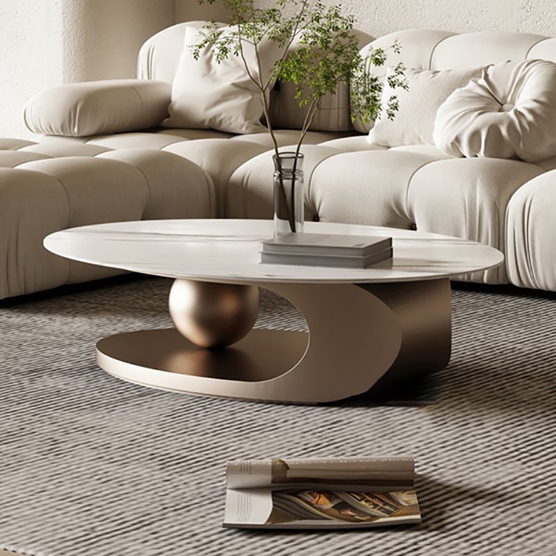 Glam Slate Pedestal Coffee Table Oval White Coffee Table Set Clearhalo 'Coffee & Accent Tables' 'Coffee Tables' 'coffee_tables' 'furn' 'furn_coffee_tables' 'Furniture' 'Living Room Furniture' 1200x1200_c2322cce-bef5-4951-bb02-b818ad2c211c