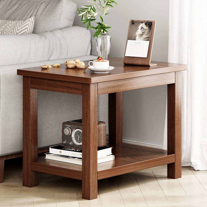 Contemporary Side Table Double Tier Wood Accent Side Table with Shelf