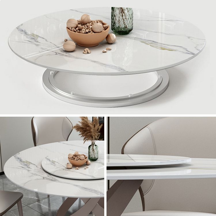 Glam Sintered Stone White Table Round Shape Standard Dining Table for Kitchen Clearhalo ' dining_table' 'Dining Tables & Seating' 'Dining Tables' 'furn' 'furn_dining_table' 'Furniture' 'furniture_dining_table' 'Kitchen & Dining Furniture' 'kitchen&dining_furn' 'kitchen' 'kitchen_dining_table' 1200x1200_c232f076-22c4-4125-aaf8-7eaf85a71b73