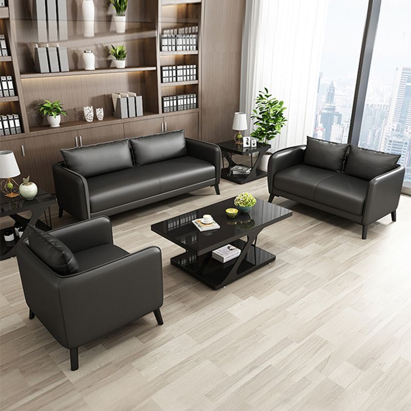 Sofá de almohada de cuero asiento de brazo cuadrado para sala de estar