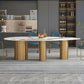 Luxury Sintered Stone Top Dining Table Rectangle Table with 3 Legs in Gold