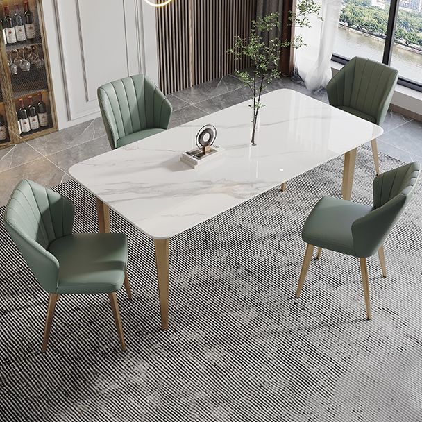 Modern Style Traditional Height Dining Set with Fixed Rectangle Shape Table and 4 Gold Legs Base Clearhalo 'Dining Room Sets' 'Dining Tables & Seating' 'dining_room_set' 'furn' 'furn_dining_room_set' 'Furniture' 'furniture_dining_room_set' 'Kitchen & Dining Furniture' 'kitchen&dining_furn' 'kitchen' 1200x1200_c23b0a93-0a6d-4c6e-960f-b045ac6f9d20