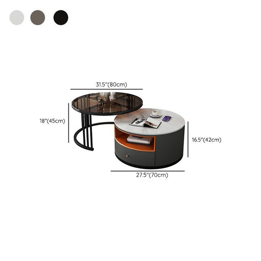 Round Coffee Table Set Frame Nesting Coffee Table Set with 2 Drawers Clearhalo 'Coffee & Accent Tables' 'Coffee Tables' 'coffee_tables' 'furn' 'furn_coffee_tables' 'Furniture' 'Living Room Furniture' 1200x1200_c241cd8b-0bd6-42a5-a1cc-c6f46dc556c7
