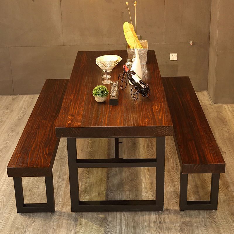 Mesa de comedor industrial Mesa de comedor de madera maciza marrón con base de caballete