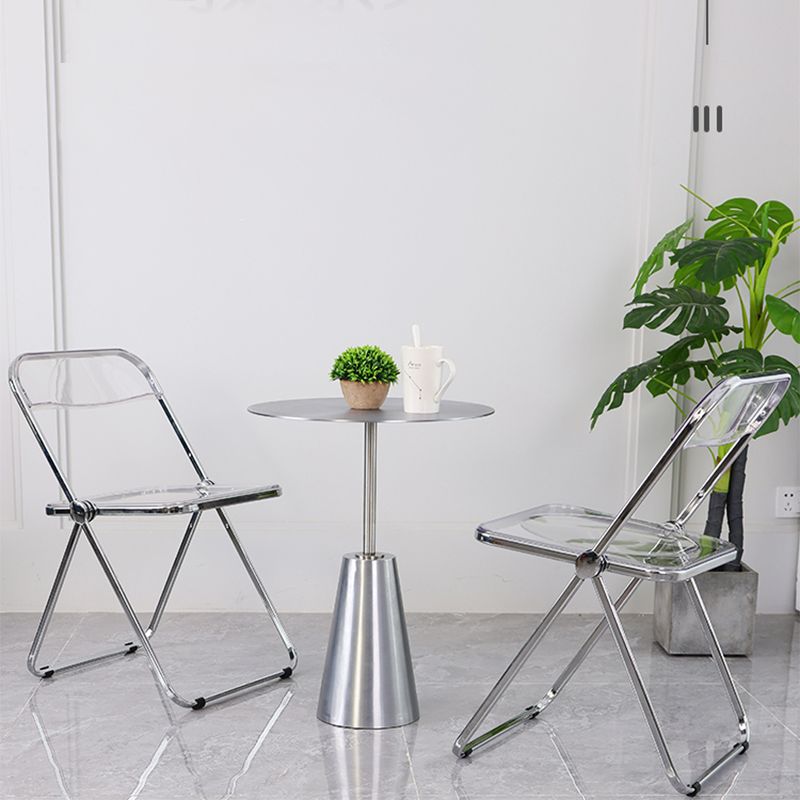 Zeitgenössischer rostfreier Stahlrund -Side -End -Endtisch mit Metallpodestbein