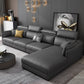 Modern Faux Leather Sofa & Chaise 68.90" D Square Arm Sofa in Dark Grey Clearhalo 'furn' 'furn_sectionals' 'Furniture' 'Living Room Furniture' 'Sectionals' 1200x1200_c24c3fb8-ef7d-4569-a957-86b73e3e9b9f