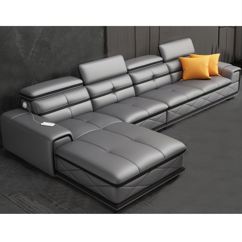 Light-grey Contemporary Sofa and Chaise L-Shape High Back Sectional Clearhalo 'furn' 'furn_sectionals' 'Furniture' 'furniture_sectionals' 'kitchen' 'kitchen_sectionals' 'Living Room Furniture' 'Sectionals' 1200x1200_c24d2ce9-d703-43e9-a9b5-9b6b98861511