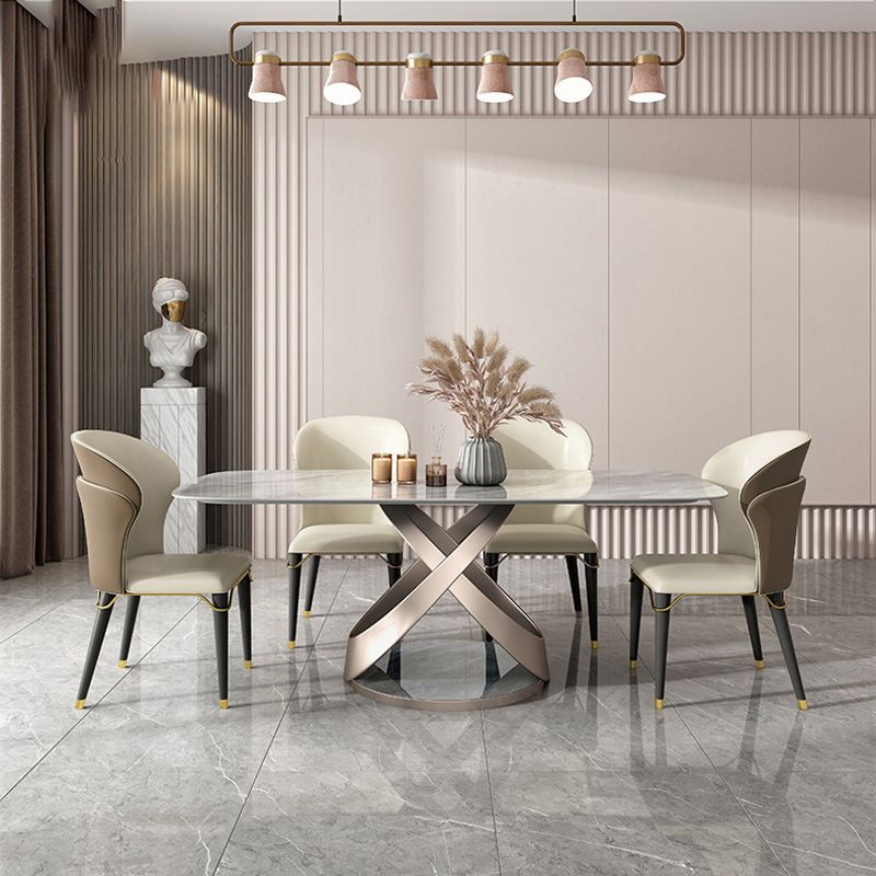Glossy Gray Dinette Table with Metal Base Traditional Luxury Dining Table for Home Clearhalo 'Dining Tables & Seating' 'Dining Tables' 'dining_table' 'furn' 'furn_dining_table' 'Furniture' 'Kitchen & Dining Furniture' 1200x1200_c24ddd2f-875f-4acc-b190-b02b986e61e6