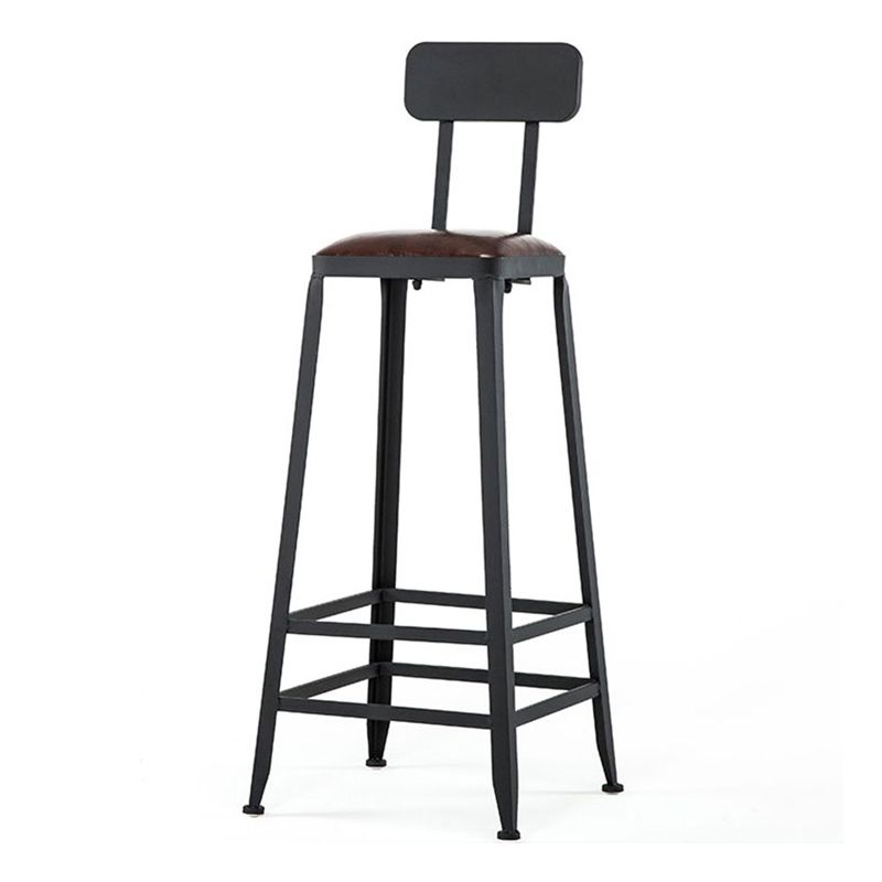 Industrial Armless Backrest Counter Stool Iron Cafe Bar Stool with Leather Cushion Clearhalo 'Bar Furniture' 'Bar Stools' 'bar_stools' 'furn' 'furn_bar_stools' 'Furniture' 'furniture_bar_stools' 'Kitchen & Dining Furniture' 1200x1200_c24df6f7-a6fe-41c8-bc34-60c23a49b17c