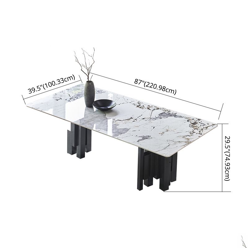 Modern Style Sintered Stone Dining Set with Grey Rectangle Shape Table and Double Pedestal Base Clearhalo 'Dining Room Sets' 'Dining Tables & Seating' 'dining_room_set' 'furn' 'furn_dining_room_set' 'Furniture' 'furniture_dining_room_set' 'Kitchen & Dining Furniture' 'kitchen&dining_furn' 'kitchen' 1200x1200_c24e45ed-af00-4bbe-abba-fae739e075c3