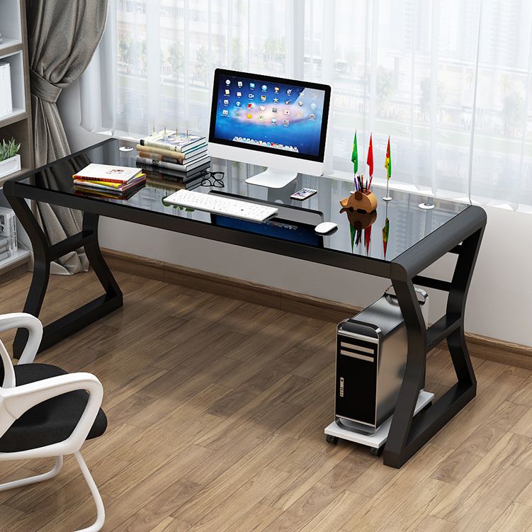 Glass Top Rectangular Office Desk 29.53-inch Tall Writing Desk Clearhalo 'furn' 'furn_office_desk' 'Furniture' 'Office Desks' 'Office Furniture' 'office_desk' 1200x1200_c24f8b96-1006-4399-b358-6e044650e2f0