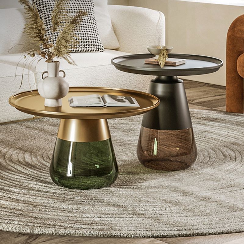 Round Metal Tray Top Coffee Table Glass Pedestal Cocktail Table Clearhalo 'Coffee & Accent Tables' 'Coffee Tables' 'coffee_tables' 'furn' 'furn_coffee_tables' 'Furniture' 'Living Room Furniture' 1200x1200_c251596c-7188-46d6-b8b0-9bcce102fb1f