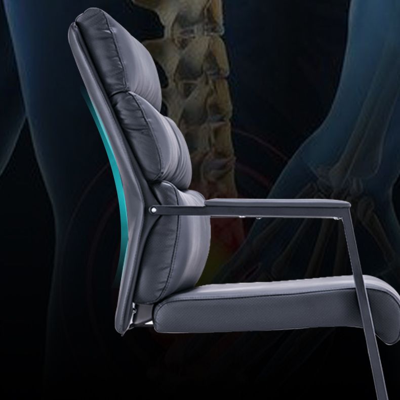 Silla de escritorio moderna sin ruedas, silla con respaldo alto negra de piel sintética
