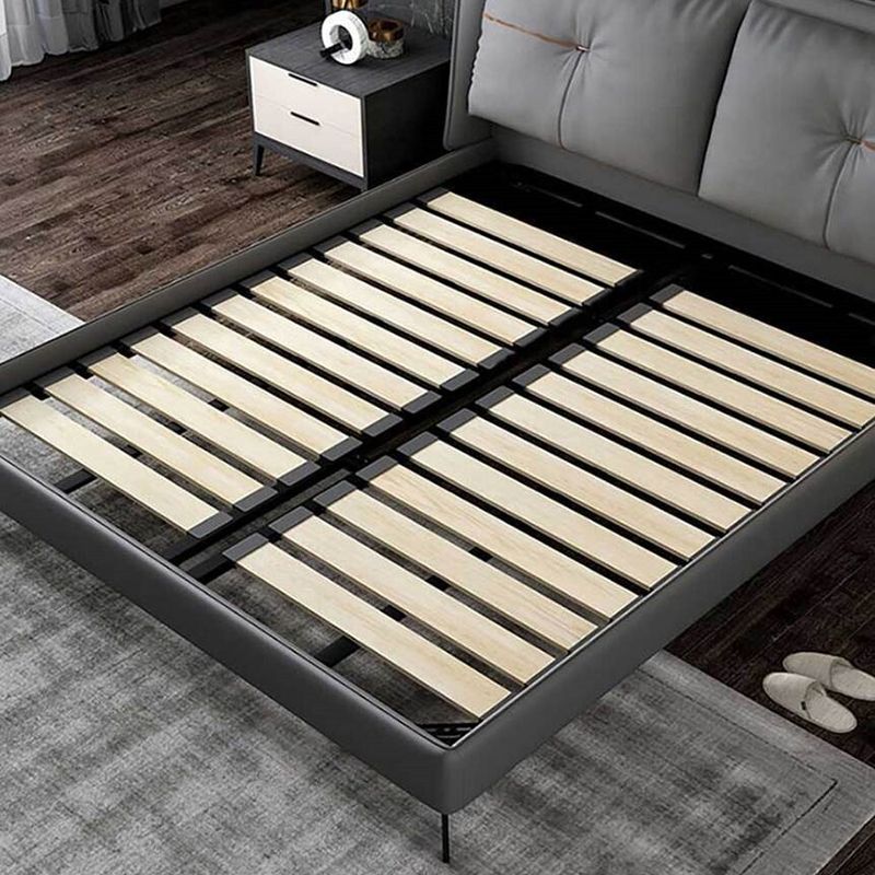 Mid-Century Modern Panel Bed Solid Color Standard Bed With Custom Gold Legs