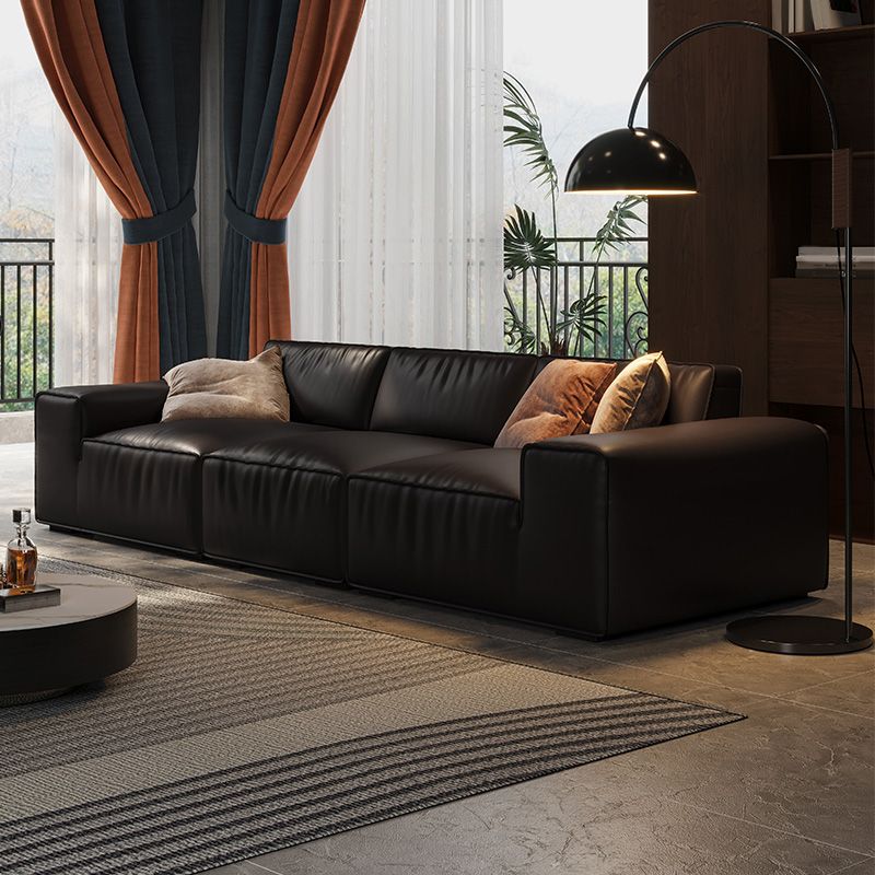 30"H Contemporary Seating Square Arm Pillows Gray Leather Sofa