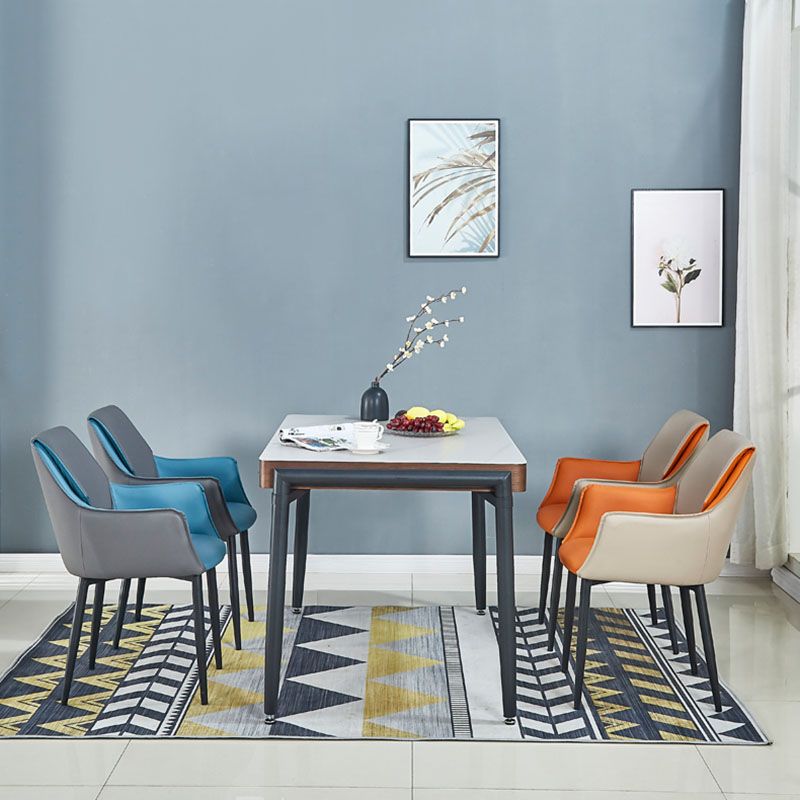 Modern Style Black Metal Arm Chair Upholstered Side Chair for Dining Room Clearhalo 'Dining Chairs' 'Dining Tables & Seating' 'dining_chair' 'furn' 'furn_dining_chair' 'Furniture' 'furniture_dining_chair' 'Kitchen & Dining Furniture' 1200x1200_c2550463-fb88-44d8-8d7f-6c596b066d1d