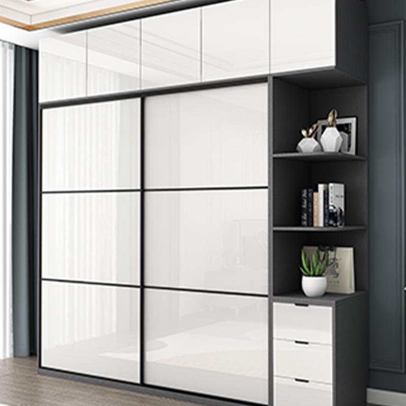 White Mirrored Finish Wardrobe Armoire Engineered Wood Wardrobe with Drawer Clearhalo 'Armoires & Wardrobes' 'armoires_wardrobes' 'Bedroom Furniture' 'furn' 'furn_armoires_wardrobes' 'Furniture' 1200x1200_c255ea16-aaba-4e37-b39a-a5faa23f4144