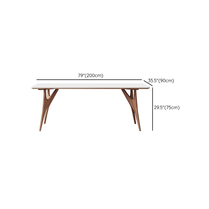 Modern Rectangular White Stone Top Dining Table with 4 Ash Legs