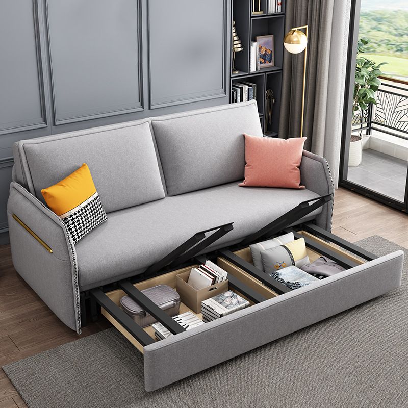 Microfiber Contemporary Sofa Convertible Grey Sofa Bed with Square Arm