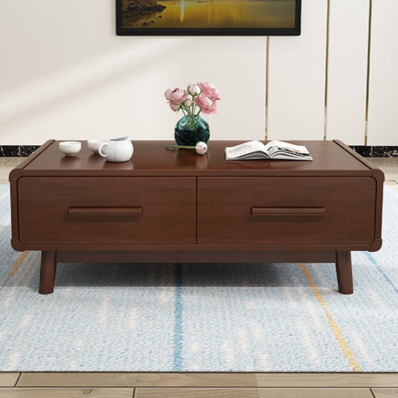 Tavolino scandinavo con 2 cassetti e 4 gambe in legno di gomma