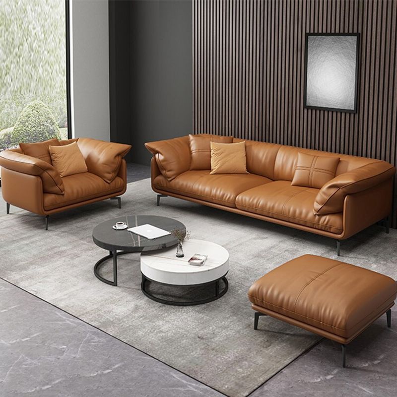 Pillow Top Arm Sofa Modern Faux Leather Cushions Sofa in Orange Clearhalo 'furn' 'furn_sofas' 'Furniture' 'Living Room Furniture' 'Sofa' 'sofas' 1200x1200_c265fd58-7045-4dcc-aaf6-cf2349e7fd80