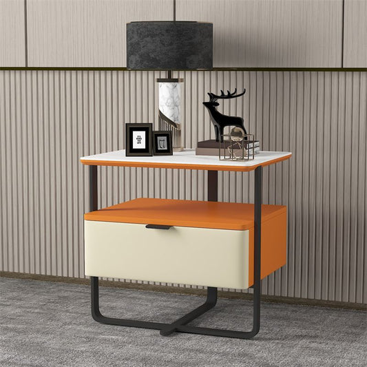 18.9 "Mesa nocturna de piedra de alto gabinete de madera maciza con cajón