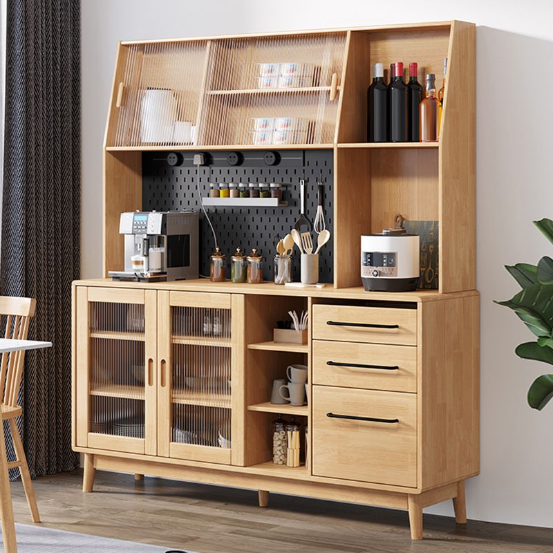 Solid Wood Buffet Table Modern Side Board with Drawers and Cabinets ...