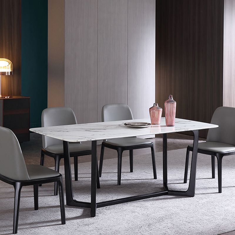 Rectangle Marble White Dining Table Industrial Trestle Base Table for Dining Room