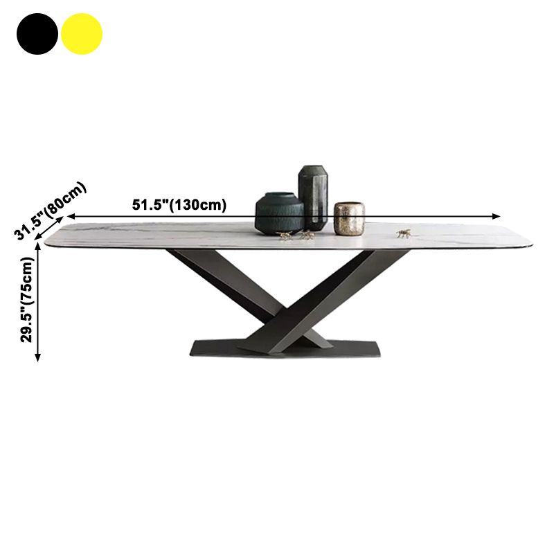 Industrial Sintered Stone Top Table Dining Table Rectangle Table with Metal Pedestal Clearhalo ' dining_table' 'Dining Tables & Seating' 'Dining Tables' 'furn' 'furn_dining_table' 'Furniture' 'furniture_dining_table' 'Kitchen & Dining Furniture' 'kitchen&dining_furn' 'kitchen' 'kitchen_dining_table' 1200x1200_c26d0859-08f1-45c2-b6c8-7e5fccf2750e