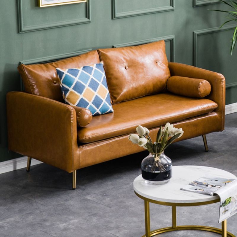 Sofá glamorosa con 2 almohadas Sala de estar de cuero de brazo cuadrado