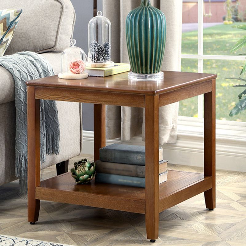 Country Double Tier Wood End Table 4 Legs Sofa Side Table with Shelf Clearhalo 'Coffee & Accent Tables' 'End & Side Tables' 'end_side_tables' 'furn' 'furn_end_side_tables' 'Furniture' 'Living Room Furniture' 1200x1200_c277c2d5-96f9-4072-b1f1-9c2f7404774f