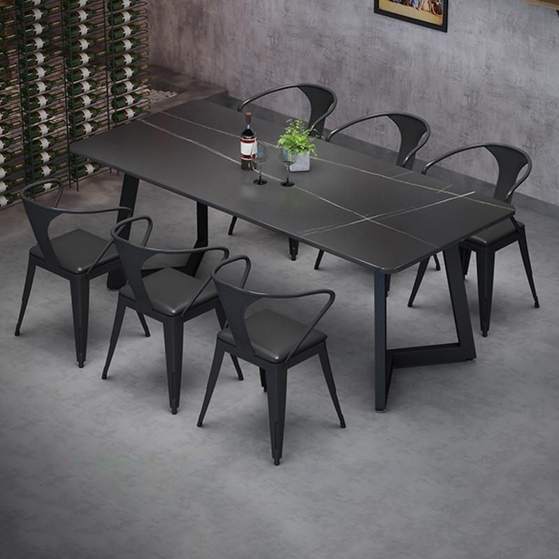 Sintered Stone Dining Table Black Industrial Style Dining Table with Metal Base Clearhalo 'Dining Tables & Seating' 'Dining Tables' 'dining_table' 'furn' 'furn_dining_table' 'Furniture' 'furniture_dining_table' 'Kitchen & Dining Furniture' 'kitchen' 'kitchen_dining_table' 1200x1200_c278fc59-fe47-4f47-9579-244f6a37f153