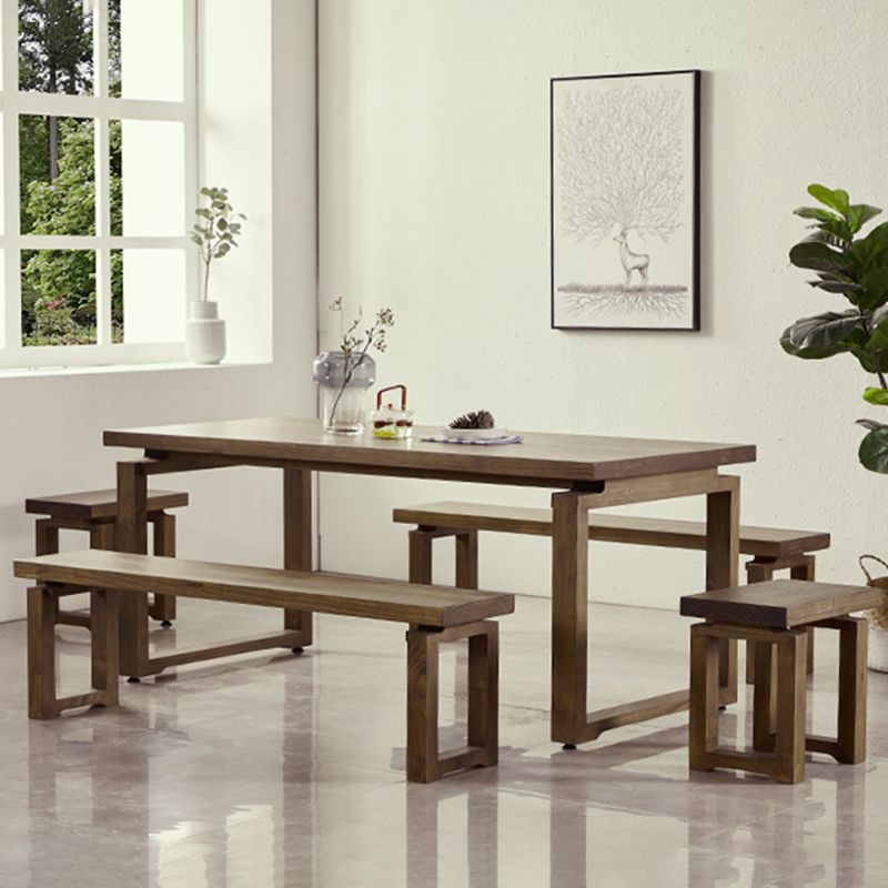 Modern 1/2/3/5 Pieces Dining Set Rectangle Double Pedestal Dinette Set in Natural Clearhalo 'Dining Room Sets' 'Dining Tables & Seating' 'dining_room_set' 'furn' 'furn_dining_room_set' 'Furniture' 'Kitchen & Dining Furniture' 1200x1200_c27c9fe2-32fb-4dfa-8593-ca1204620aae