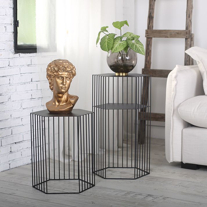 Hexagon Top Side Table Mid-Century Modern Ironcraft Frame End Table Clearhalo 'Coffee & Accent Tables' 'End & Side Tables' 'end_side_tables' 'furn' 'furn_end_side_tables' 'Furniture' 'Living Room Furniture' 1200x1200_c27f87fa-9f40-467a-9d3b-2d0cdb93ef0d