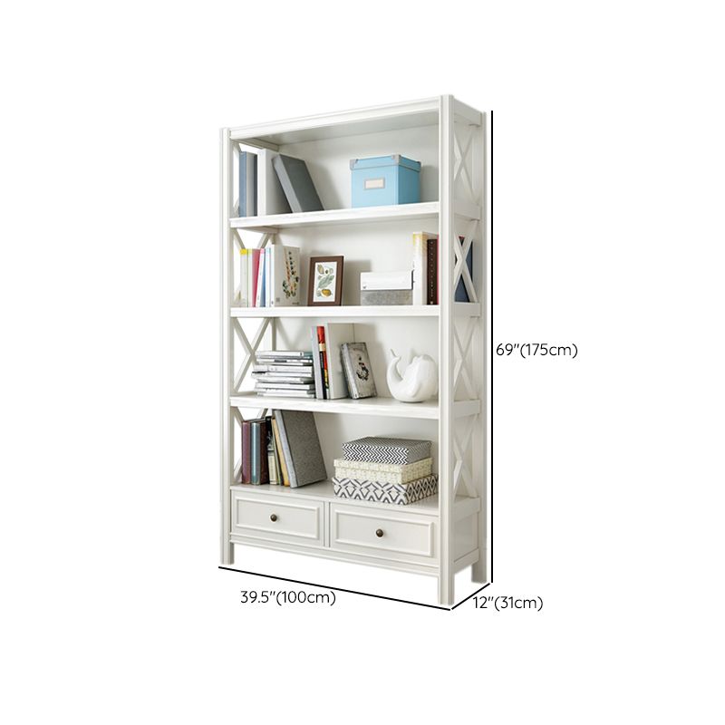 Standard Wooden Bookshelf Closed Back Contemporary Bookcase with Drawers