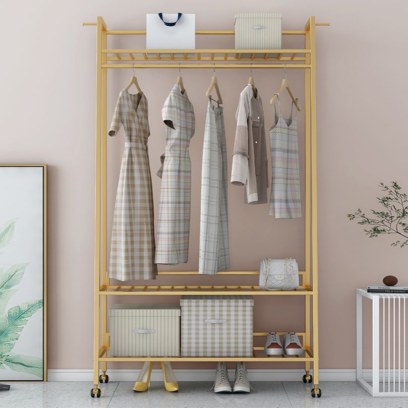 Glam Metal Hall Stand Hanging Rail Storage Shelving and 2 Hooks Coat Hanger Clearhalo 'Entry & Mudroom Furniture' 'furn' 'furn_hall_tree_coat_racks' 'Furniture' 'Hall Trees & Coat Racks' 'hall_tree_coat_racks' 1200x1200_c2893bec-8514-4810-b8cc-747d0c6a1c8c