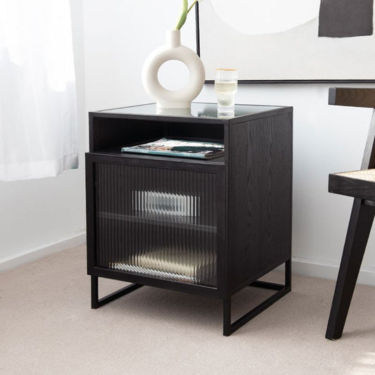 Mesa de vaso de metal de metal contemporánea Top 3 estantes con 1 puerta, 23 "de alto