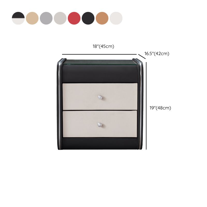 2 Schubladen zeitgenössischer Nachttisch Glass Top Night Tisch, 19 "groß