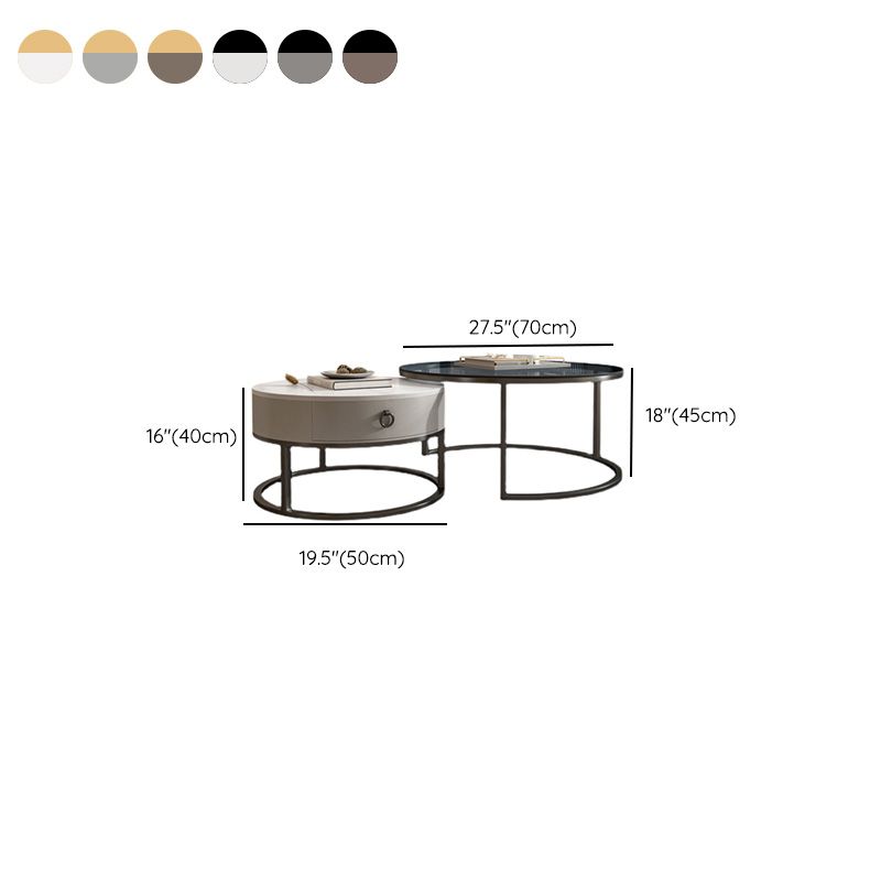 Round Glass Top Coffee Table Contemporary Frame Coffee Cocktail Table with Drawers Clearhalo 'Coffee & Accent Tables' 'Coffee Tables' 'coffee_tables' 'furn' 'furn_coffee_tables' 'Furniture' 'Living Room Furniture' 1200x1200_c293ecff-46ed-40f7-912f-973966fc66f9