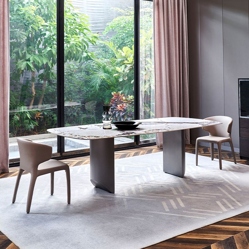 Rectangle Sintered Stone Dining Table Modern Table in White with Metal Double Pedestal Clearhalo ' dining_table' 'Dining Tables & Seating' 'Dining Tables' 'furn' 'furn_dining_table' 'Furniture' 'furniture_dining_table' 'Kitchen & Dining Furniture' 'kitchen&dining_furn' 'kitchen' 'kitchen_dining_table' 1200x1200_c29bab0c-a761-472d-a8f4-df6d427a54da