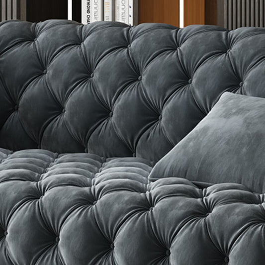 Genuine Leather Tuxedo Arm Sofa 26.8" H Tufted Settee in Blue