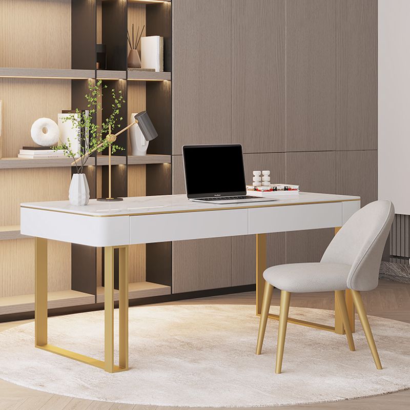 Rectangular Shaped Office Working Table Stone Writing Desk in Gold/Black Clearhalo 'furn' 'furn_office_desk' 'Furniture' 'Office Desks' 'Office Furniture' 'office_desk' 1200x1200_c29eecc5-2df7-40c5-bcf4-ee6377131386