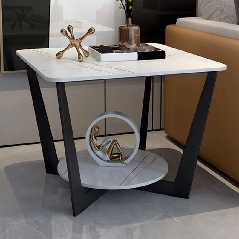 Moderne stijl metalen ijzeren zwarte basisplaat top met opbergrek ronde zijtafel