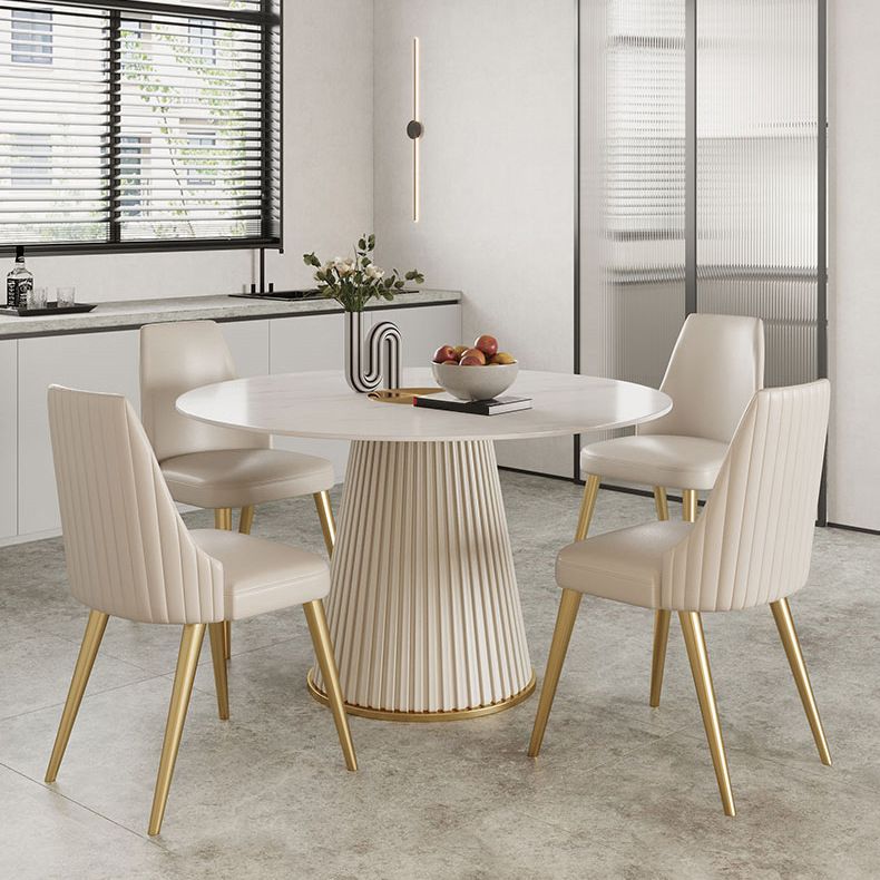 Stone Top Dining Table Round Table with Wood Pedestal Base in White Clearhalo 'Dining Tables & Seating' 'Dining Tables' 'dining_table' 'furn' 'furn_dining_table' 'Furniture' 'furniture_dining_table' 'Kitchen & Dining Furniture' 'kitchen' 'kitchen_dining_table' 1200x1200_c2a0aa0f-a332-4186-bb00-809d0d920d08