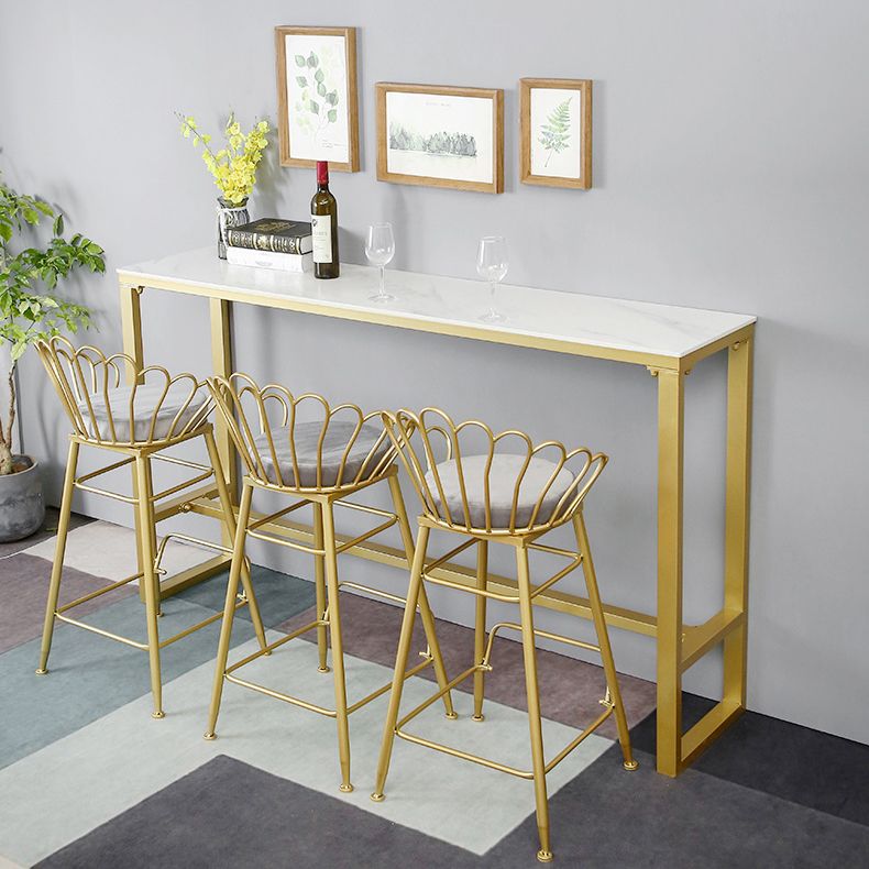 Glam Rectangle Stone Pub Bar Table Gold Iron Bar Dining Table with Trestle Pedestal Clearhalo 'Bar Furniture' 'Bar Tables' 'bar_tables' 'furn' 'furn_bar_tables' 'Furniture' 'furniture_bar_tables' 'Kitchen & Dining Furniture' 1200x1200_c2a1f4ea-4d79-41bd-950d-6bb5f24b415b