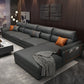 Recessed Arm Dark Gray Modern Chaise Faux Leather L-Shape Sofa