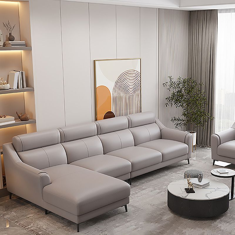 Genuine Leather Sectional Sofa,110" L Sloped Arms Stationary Sectional Sofa