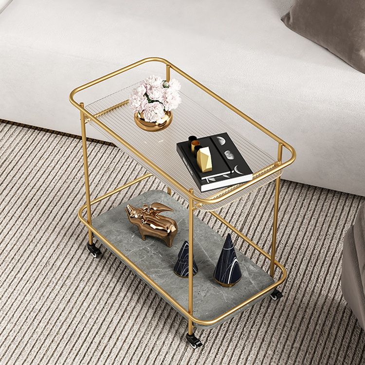 Contemporary Rectangular Side Table with Shelf, Glass Top Corner Table