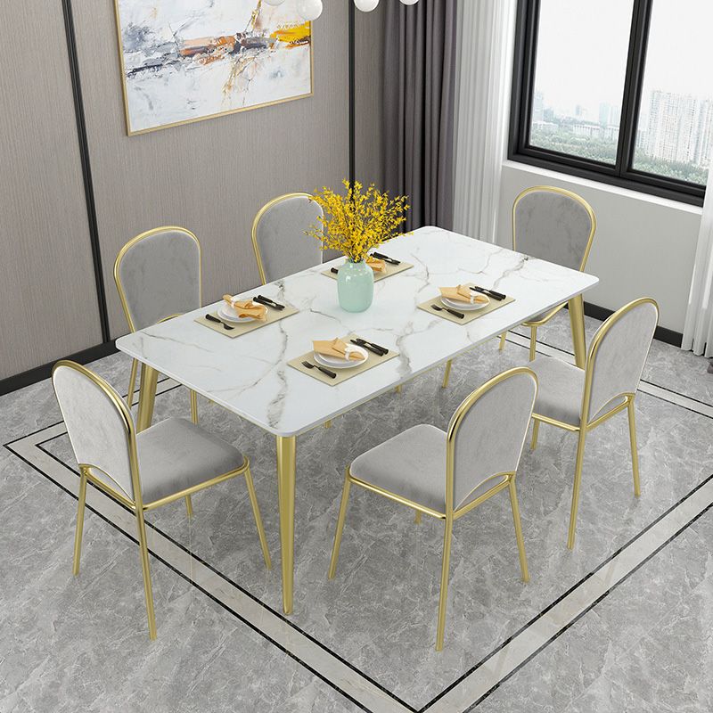 Rectangle 4 Legs Dining Table Glam Style Stone Table for Kitchen